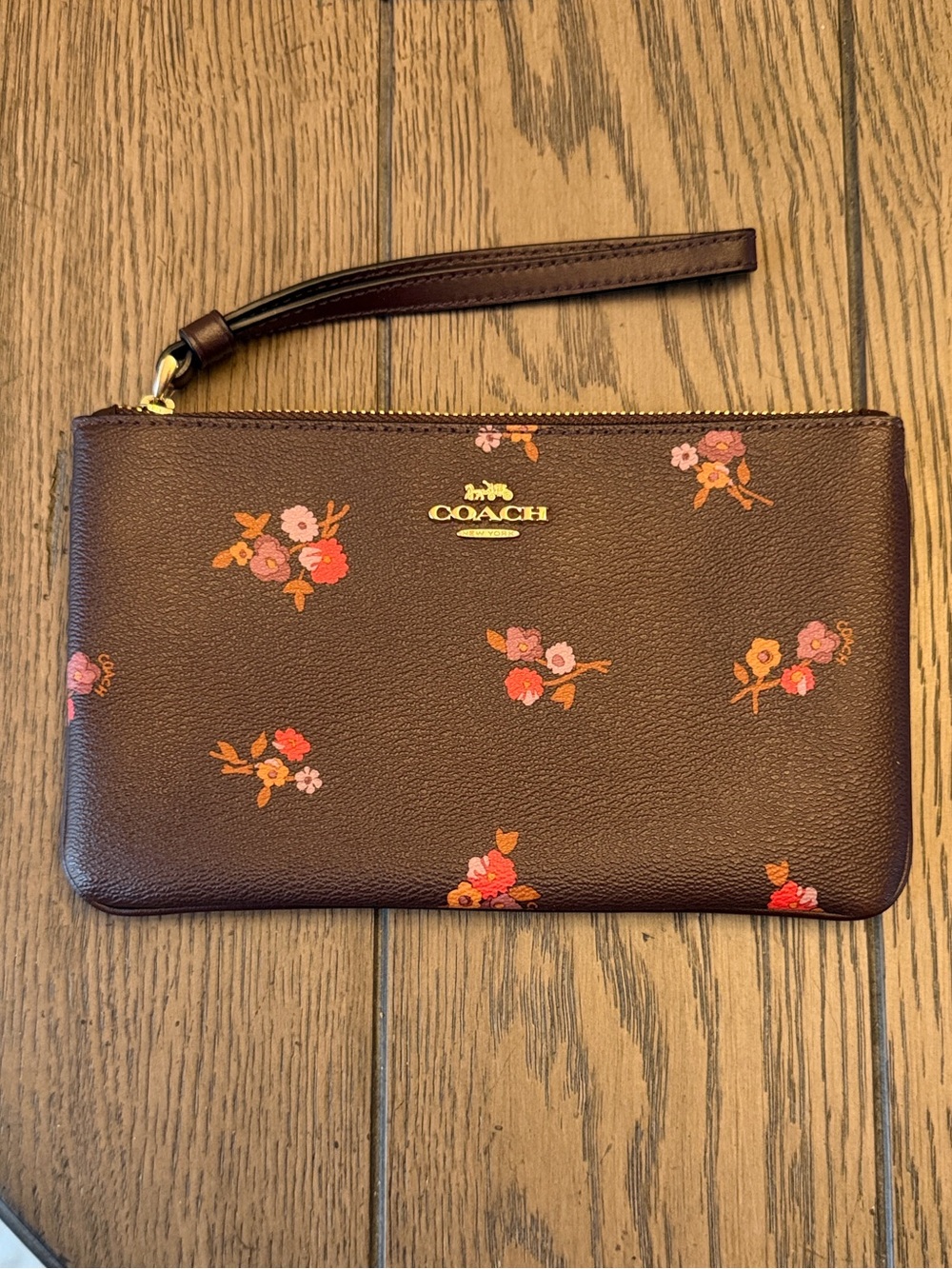 Coach Brown Floral Leather Wristlet